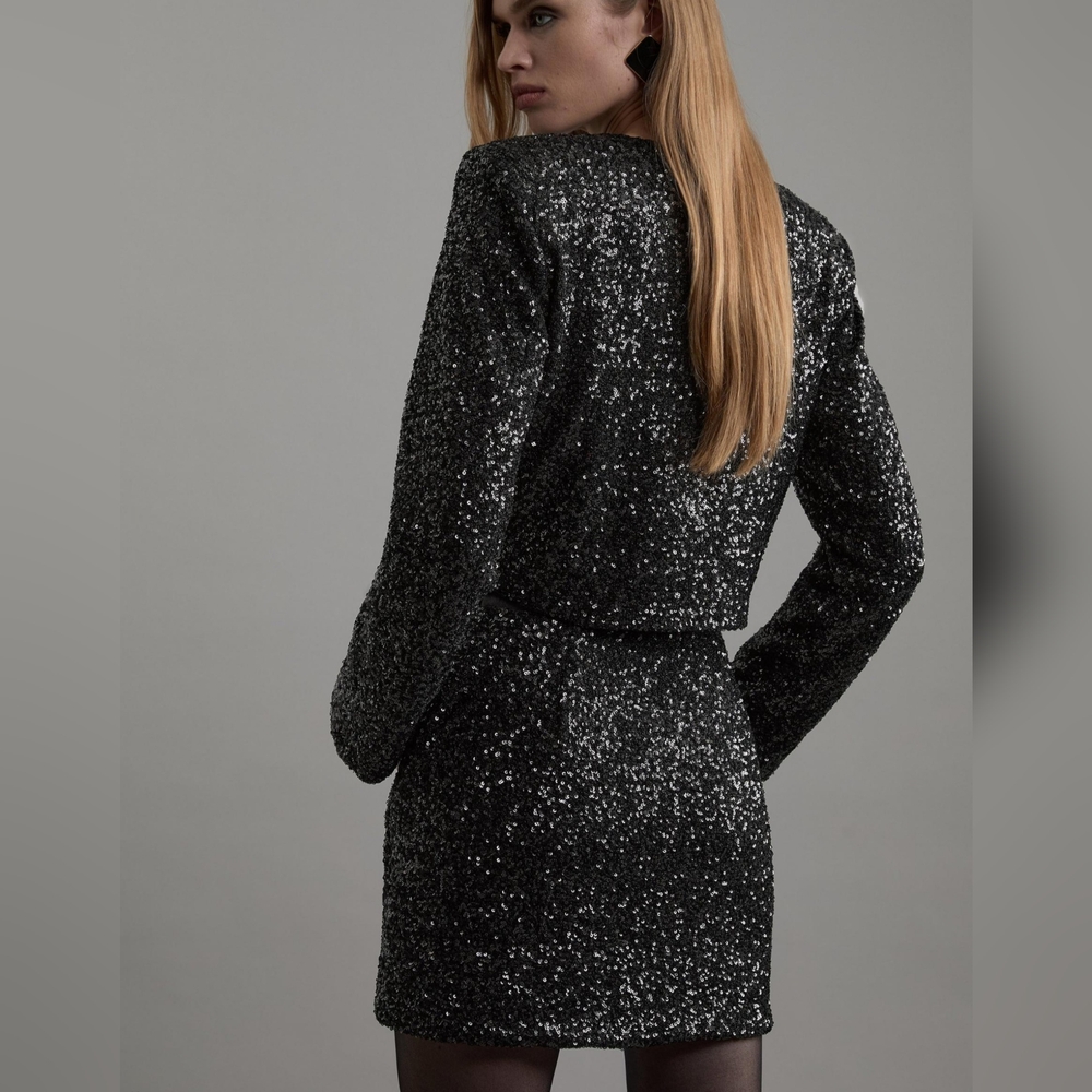 Karen Millen Black Sequin Long Sleeve Dress - Picture 9 of 11